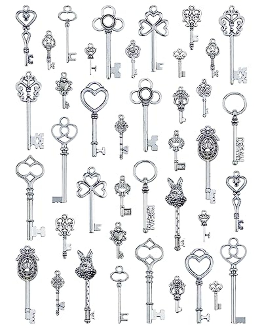 20 Type of 40 Pieces Vintage Skeleton Key Charms, Antique Silver Key Charms for Necklace Pendant DIY Jewelry Making Supplies Wedding Favors